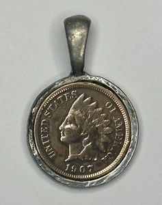 1907 Indian Head Penny Bronze Coin Pendant - Picture 1 of 2