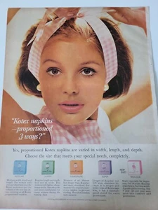 1964 Kotex sanitary napkins proportioned 3 ways girl headband vintage ad - Picture 1 of 1