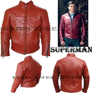 SUPERMAN STYLE (Clarke Kent - Smallville) MENS RED FASHION LEATHER JACKET - Picture 1 of 2