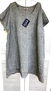 NWT FLAX Designs Linen Dress/TUNIC 2G CHARCOAL GREY WEAVE Tuck Accent hem - Picture 1 of 8
