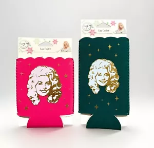 NEW Set of 2 Dolly Parton Pink & Green Holiday Koozie Can/Bottle Cooler Sleeves - Picture 1 of 13