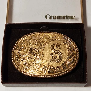 VTG El Arturo Bronze Belt Buckle Crumrine Western Ornate Scroll Monogram "S" Box - Picture 1 of 14