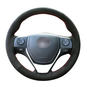 Hand-stitched Black Suede Car Steering Wheel Cover for Toyota Corolla Auris Isis - Picture 1 of 14