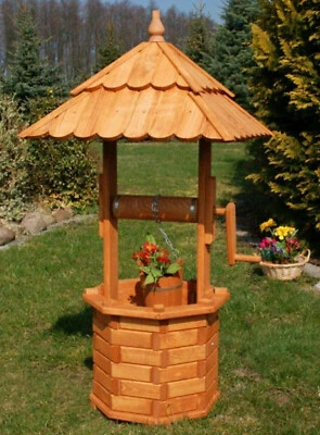 XL Holzbrunnen 120cm Gartenbrunnen imprägniert 1,20m massiv Garten Zierbrunnen - Bild 1 von 2
