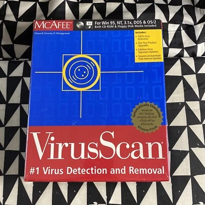 McAfee VirusScan for Win 95 / NT CD & 3.5" Disks Vers. 3.1x New, SEALED Vintage - Image 1 of 4