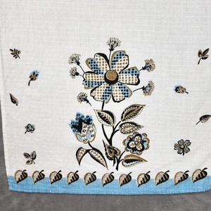 Vintage Mid Century Küchen Geschirrtuch 15x26 weiß blau Blumen Gänseblümchen Tulpe Leinen MCM - Bild 1 von 7