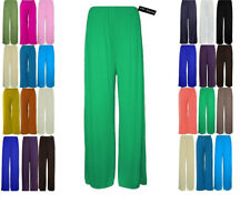 LADIES WOMENS ELASTICATED PLAZZO FLARED TROUSERS SUMMER LOUNGE PANTS SIZE 8-26