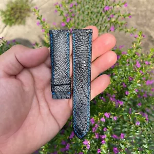 20/18mm Padded Blue Genuine OSTRICH Leg LEATHER SKIN WATCH STRAP BAND - Picture 1 of 20
