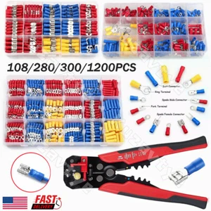 300/1200Pcs Car Wire Assorted Insulated Electrical Terminal Connectors Crimp Kit - Picture 1 of 46
