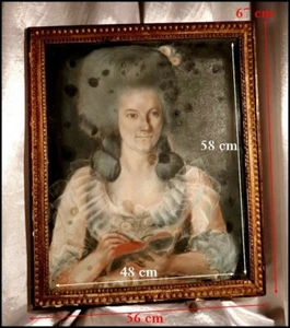 Portrait d'Une Dame De Qualité en Grande Perruque Pastel et Cadre d'Époque 18e - Foto 1 di 12