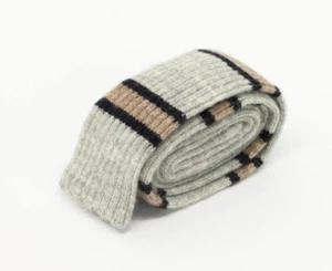 NWT Brunello Cucinelli Men Alpaca-Wool Blend 3-Tone Stripe Knitted Necktie A242 - Picture 1 of 5