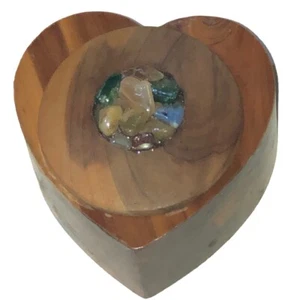 "Caja de madera vintage de 3"" para baratija/anillo en forma de corazón" - Imagen 1 de 6