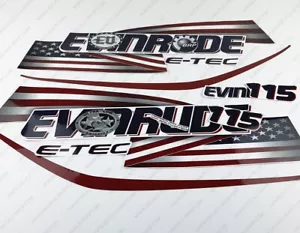 Evinrude 115 hp ETEC 2007-2017 USA Flag White Cowl outboard engine decals set - Picture 1 of 9