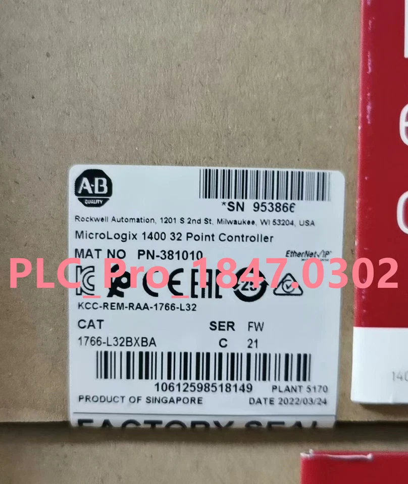 ALLEN-BRADLEY 1766L32BXBA New Factory Sealed AB 1766-L32BXBA MicroLogix 1400 Controller 1 one
