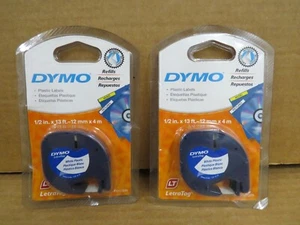 NEW - Lot 2 DYMO Plastic Label Tape Cassette 1/2" x 13ft White 91331 Refills - Picture 1 of 4