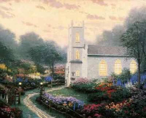 THOMAS KINKADE S/N gerahmte BLOSSOM HILL CHURCH Leinwand 20x24 selten COA niedriger Preis - Bild 1 von 1