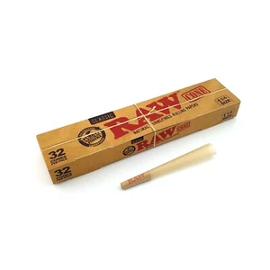 RAW Pre Rolled Cones 1 1/4 Size 32Mega Pack of Unrefined Rolling Papers - Picture 1 of 8