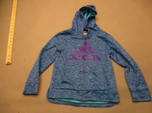 ADIDAS Size 6 Boys Blue Full Zip Hood Pocket Fleece Lined Athletic Jacket 688 - Picture 1 of 5