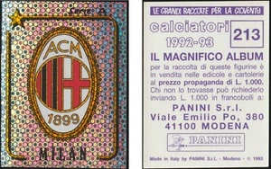 FUSSBALLSPIELER PANINI 1992-93 - 213 ABZEICHEN DREIDIMENSIONAL - MAILAND NEU - Bild 1 von 3