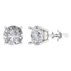 3.0 ct Round Cut Stud anniversary Earrings 14k White solid Gold Push Back - Picture 1 of 11