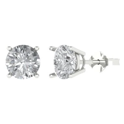 3.0 ct Round Cut Stud anniversary Earrings 14k White solid Gold Push Back - Image 1 of 4
