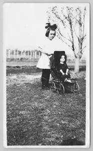 Photograph Cute Adorable Little Girl with Antique Doll in Stroller Photo 1914 - Picture 1 of 5