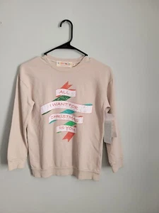 Dot Dot Smile Christmas Sweatshirt Kids 11 Tan LE "All I Want For Christmas" NWT - Picture 1 of 2