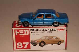TOMICA POCKET CARS #87 MERCEDES BENZ 450SEL, BLUE W/ ORANGE INTERIOR, NIB