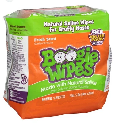 Boogie Wipes 2 Pks of 45, Fresh Scent W/ Natural Saline Stuffy Noses Wipes, NWT - Image 1 of 2