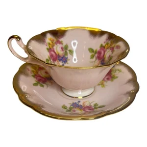Foley Bone China Tea Cup And Saucer 1850 Pink Gold Floral Antique England - Picture 1 of 10