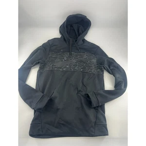 Nike Sweatshirt Mens Small Black Gray Pullover Hoodie Swoosh Sportswear Dri Fit - Picture 1 of 7