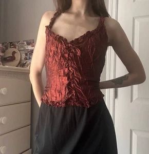 Vintage Y2K Anne Giorgio Schnürung Korsett Stil Crinkle Tank Top L Whimsigoth Fee - Bild 1 von 14