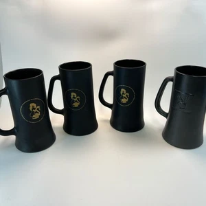 Playboy Bunny Logo Black Frosted Glass Drinking Beer Stein Mug Vintage Set Of 4 - Picture 1 of 5