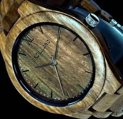 Excellanc Herren Armband Männer Uhr Sandel Holz Braun Grün Wood Watch - Bild 1 von 4