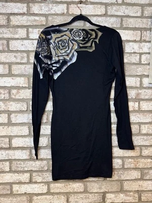 Rocawear Short Black Long Sleeve Party Dress Y2K Metallic Print on Back Size L - Image 1 of 4