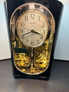 Rhythmus Regal Schreibtisch Mantel Bewegung Uhrwerk Gold Schwarz MCM Hollywood Regency - Bild 1 von 8