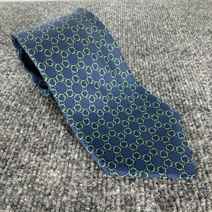 HERMÈS Men's 100% Silk Tie Blue Green Chain Necktie Made In France 7422 HA - Picture 1 of 13
