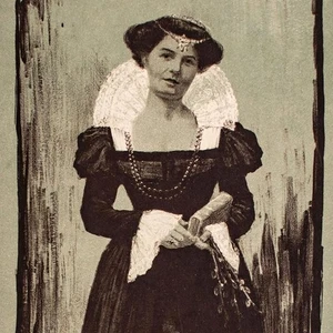 Bruno Héroux Frauenporträt Renaissacemode Jugendstil Lithografie Anfang 20 Jh - Bild 1 von 3