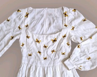 Women's Agua Bendita Caruba Embroidered Butterfly Linen Maxi Wedding Dress M 56" - Image 1 of 4