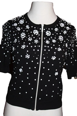 Cardigã Michael Kors preto com zíper completo malha frisada feminino tamanho G manga curta - Imagem 1 de 4