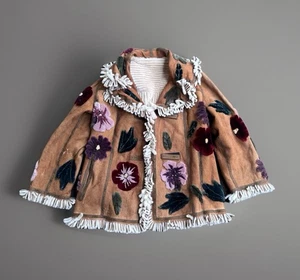Abrigo Vintage Diseñador Zuki Beige/Camel Piel Multicolor Flores Talla M? LEER (bal) - Imagen 1 de 21