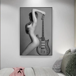 Quadro su tela sexy ragazza nuda con chitarra stampe poster tela wall art murale - Foto 1 di 5