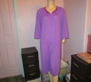 Shadowline Purple Mid Calf Robe Size 1X Pocket Nylon Modest Embroidered NEW - Picture 1 of 10