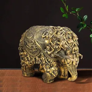 Elefante Intagliato Fatto A Mano Raro Per Accento Da Tavolo Rustico 27 X 31 Cm - Foto 1 di 4