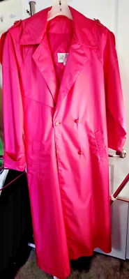 vintage totes womens rain coat size 10 hot pink trench length padded shoulder - Image 1 of 4