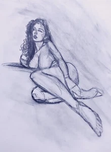 Beautiful Nude Woman Art, Life drawing in Charcoal ORIGINAL ART 30x34cm Signed - Picture 1 of 1