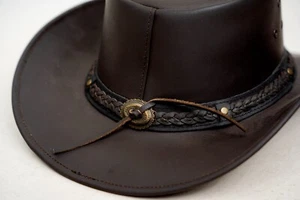 Cow Leather Hat Australian Outback Western Cowboy Men Aussie Bushman Country - Bild 1 von 9