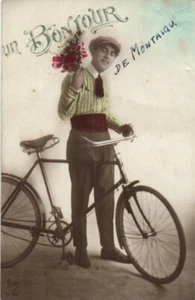 A Man with a Bicycle -Cycling - Antique Photo Postcard 1900s - Picture 1 of 2
