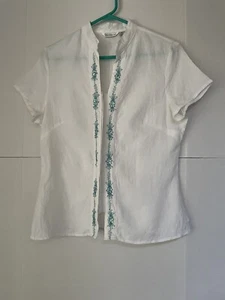 RICHARD MALCOLM top donna 100% lino paillettes ricamate bianco taglia media - Foto 1 di 4