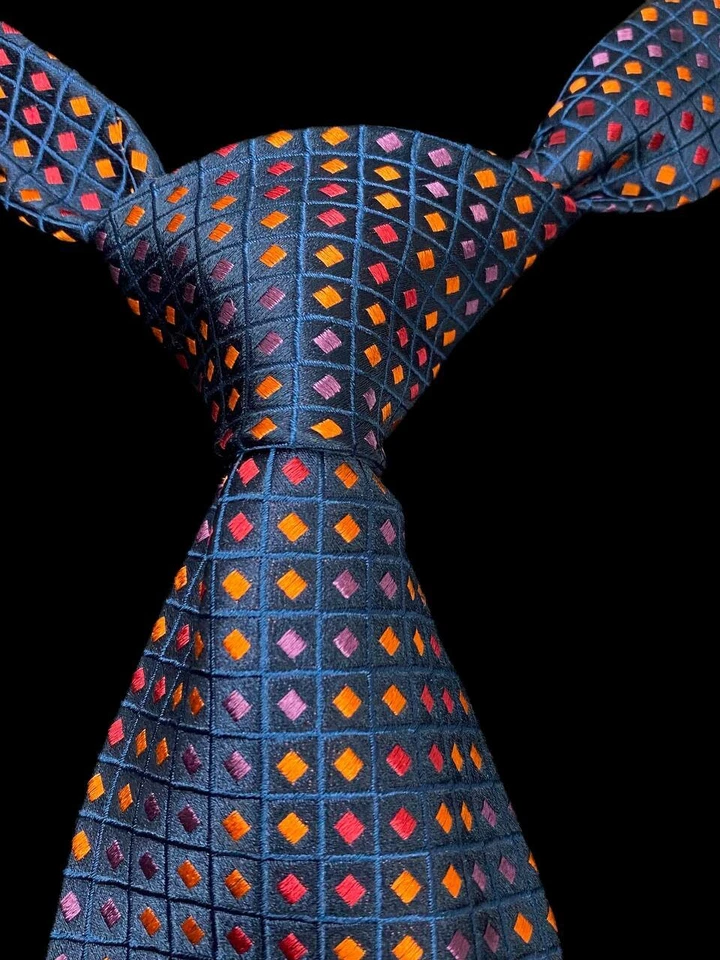 Corbata John W. Nordstrom bordada de seda azul marino diamantes a cuadros 60 en Italia hecha Foto 1 de 4